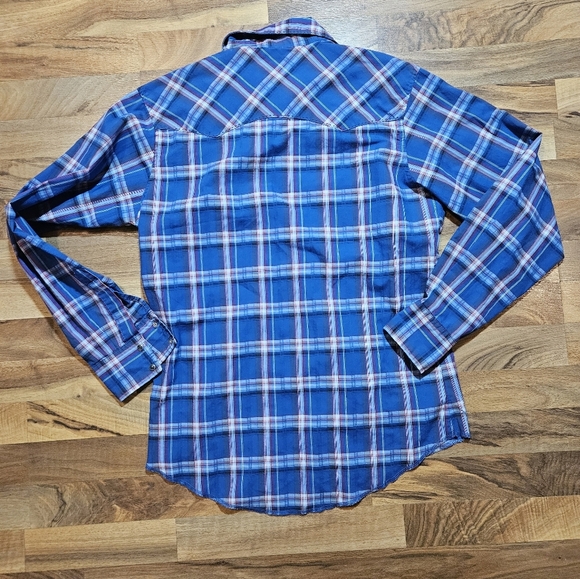 Wrangler Pearl Snap Blue Plaid Medium Western - Picture 9 of 9